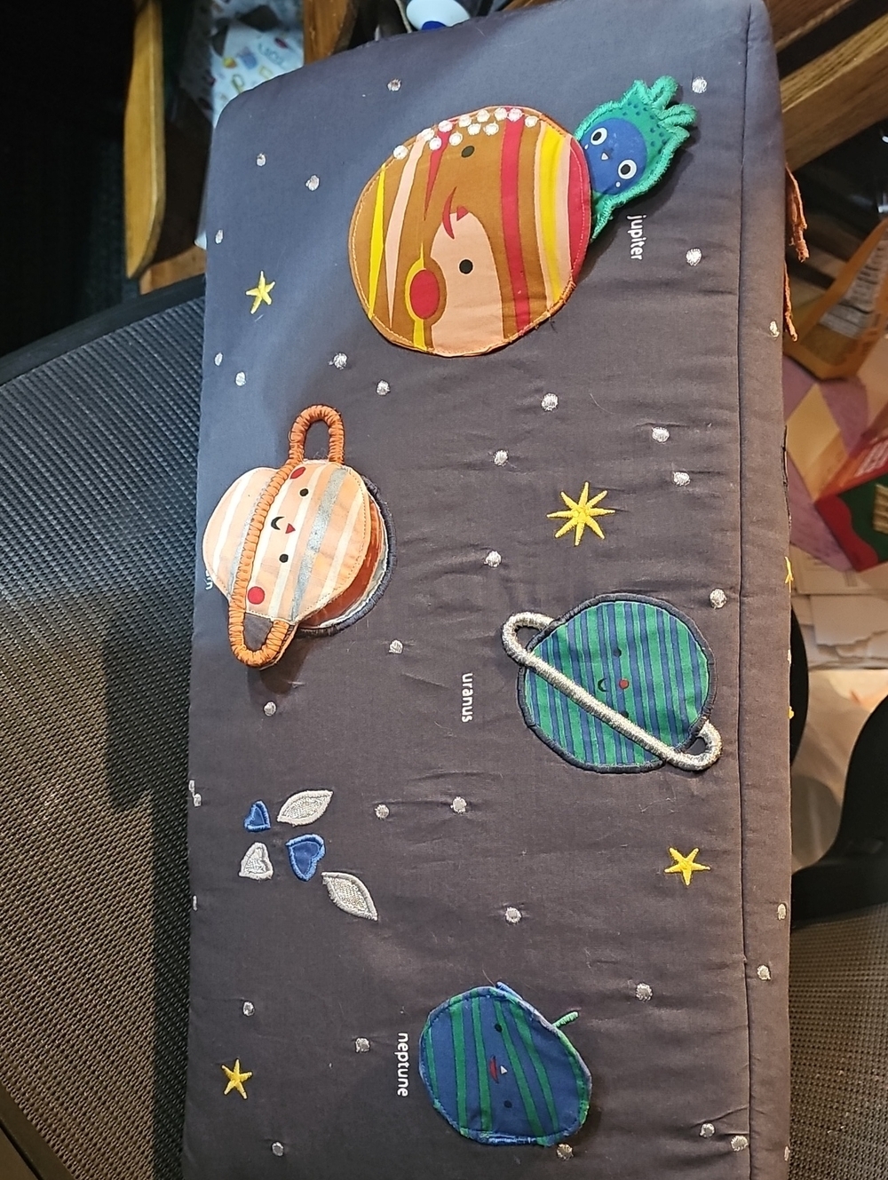 Crate&Barrel Navy Quilted Space Baby Tummy Time Toy